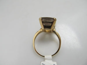 Estate carved cameo smokey quartz ring, 14k yellow gold