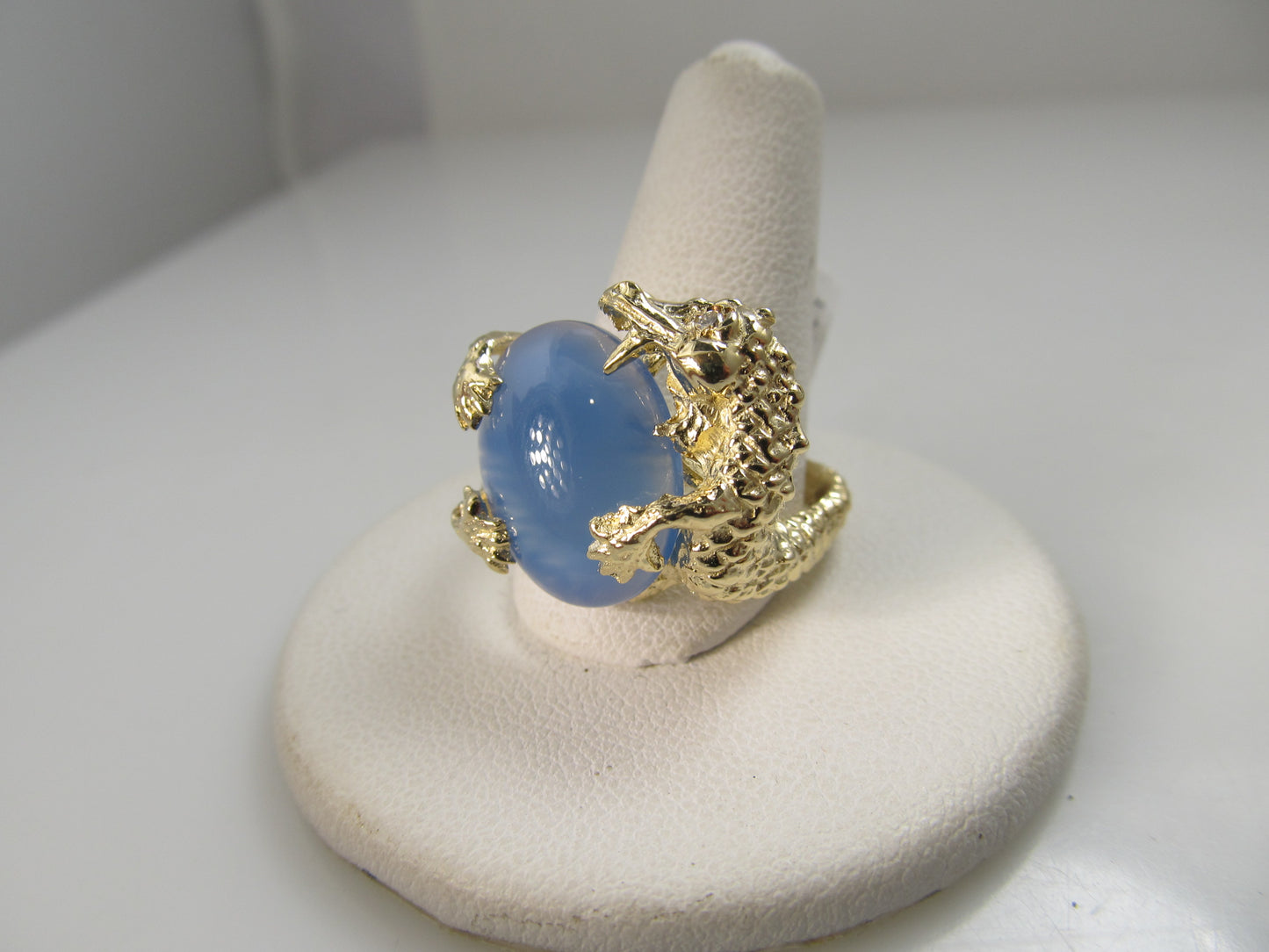 14k gold dragon ring with diamonds and chalcedony