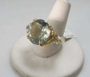 Huge 14k praisolite ring, 14k yellow gold