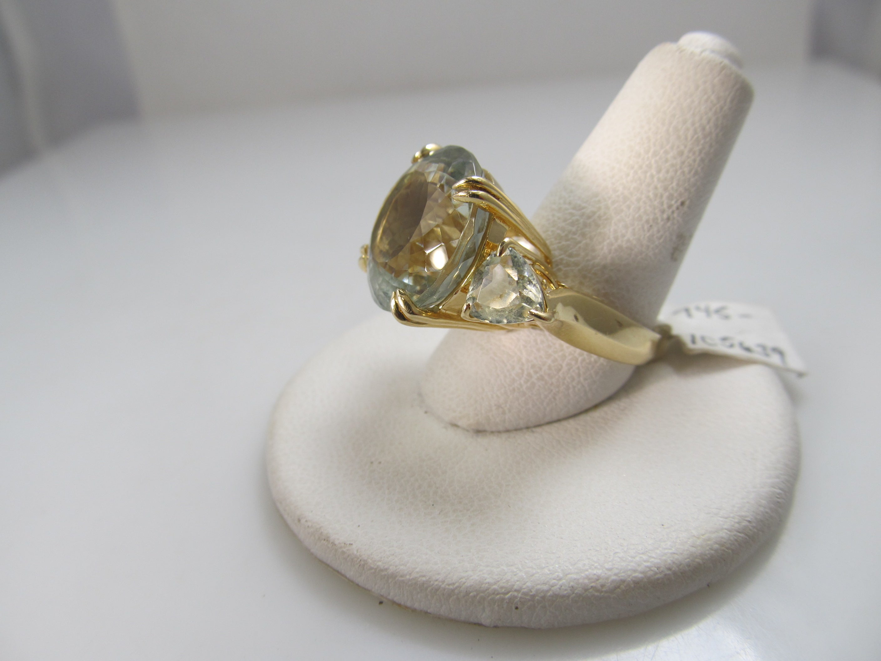 Huge 14k praisolite ring, 14k yellow gold