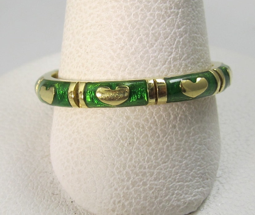 Hidalgo 18k green enamel heart band