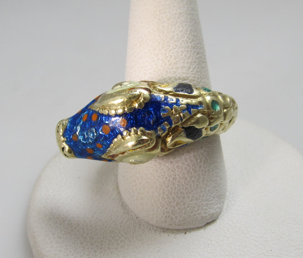 Vintage 14k enamel serpent snake wrap ring