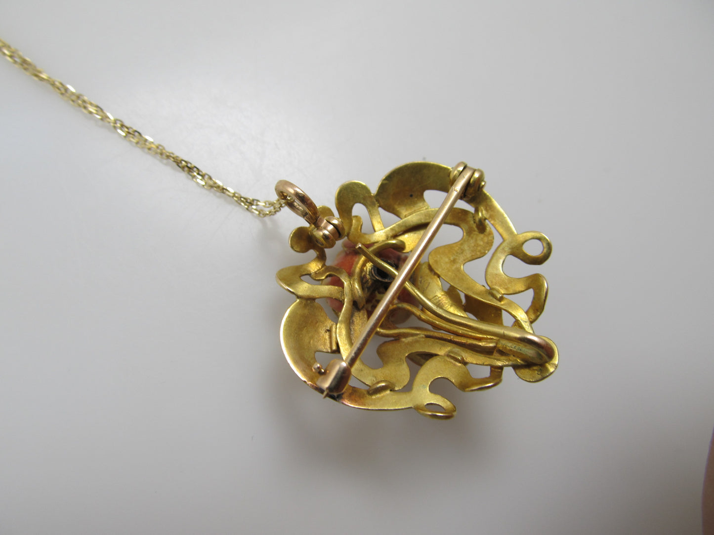 Art Nouveau enamel diamond necklace