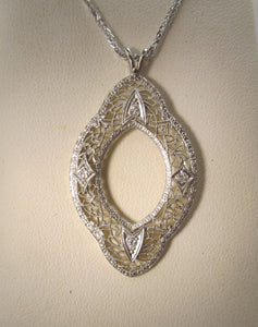 Antique 14k white gold filigree diamond necklace, circa 1920