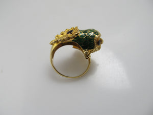 Love!  Vintage owl ring, 18k yellow gold with enamel