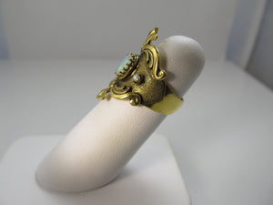 Wide yellow gold cigar band with opal and pearls