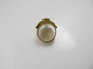 Wide yellow gold cigar band with opal and pearls