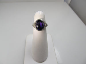 Vintage amethyst and diamond ring, 14k white gold filigree