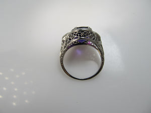 Vintage amethyst and diamond ring, 14k white gold filigree