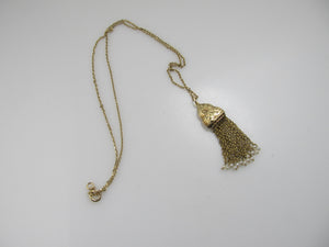 Edwardian tassel necklace with pearls, 14k yellow gold