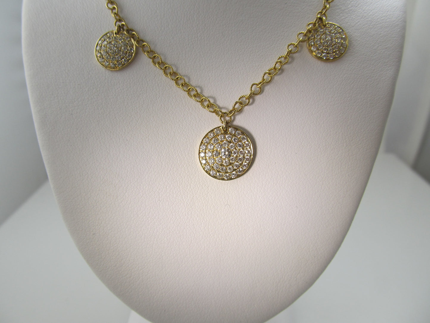 14k yellow gold 2ct pave diamond disc necklace