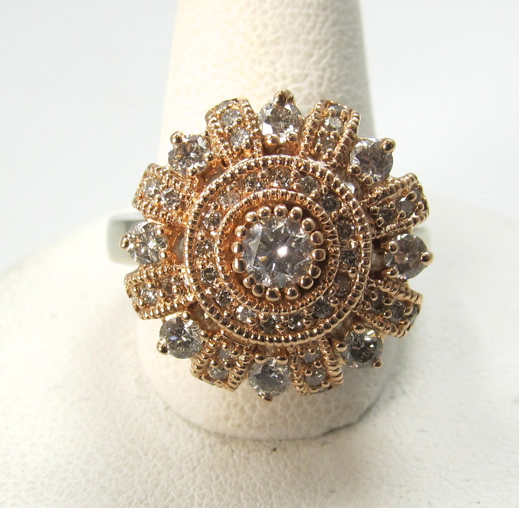 rose gold diamond cluster ring, antique jewelry, victorious, cape may