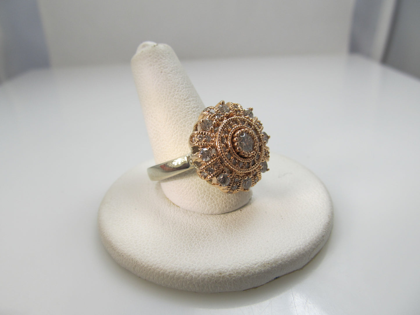 14k rose and white gold ring with 1ct in diamonds