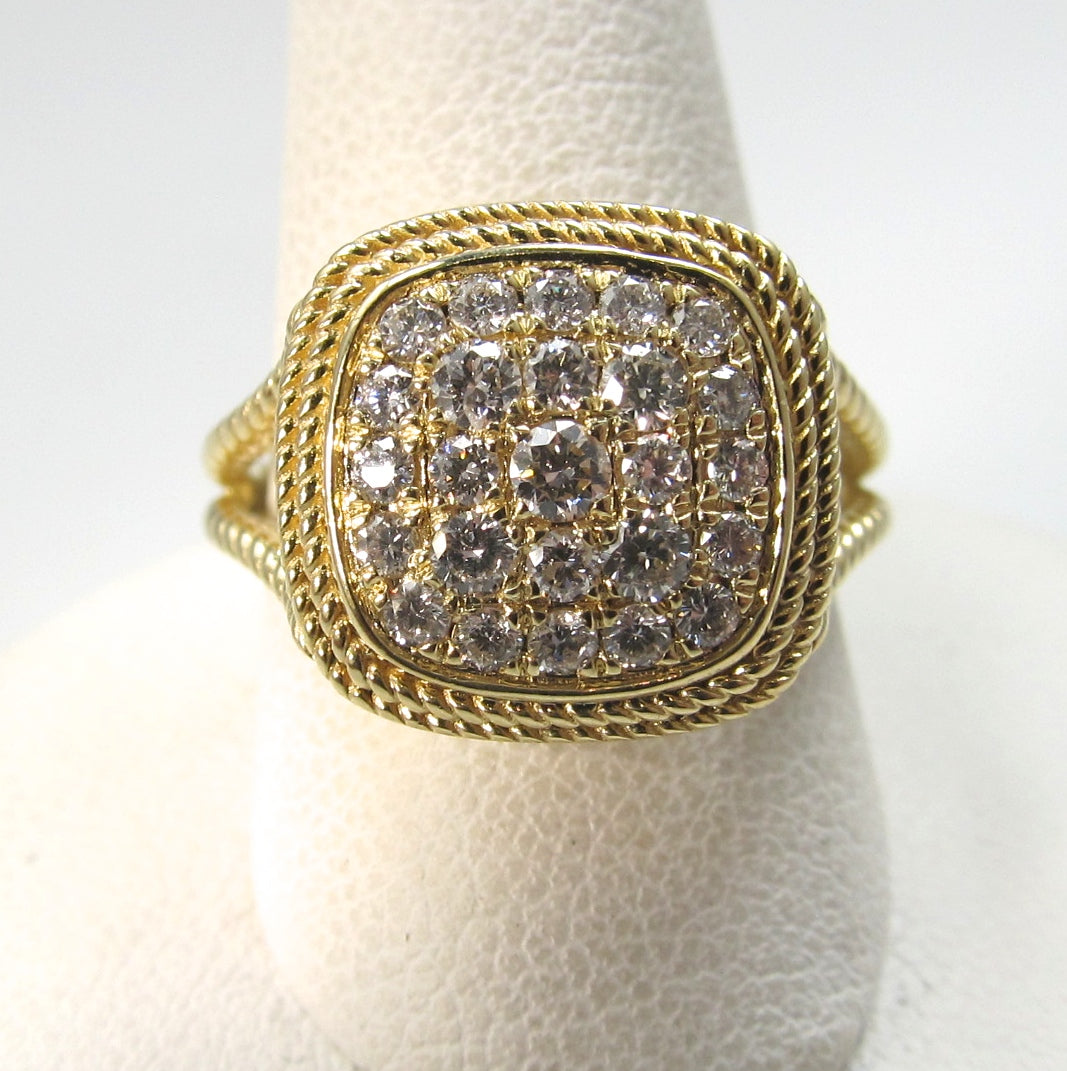 Modern 14k yellow gold ring with .50cts in pave set diamonds