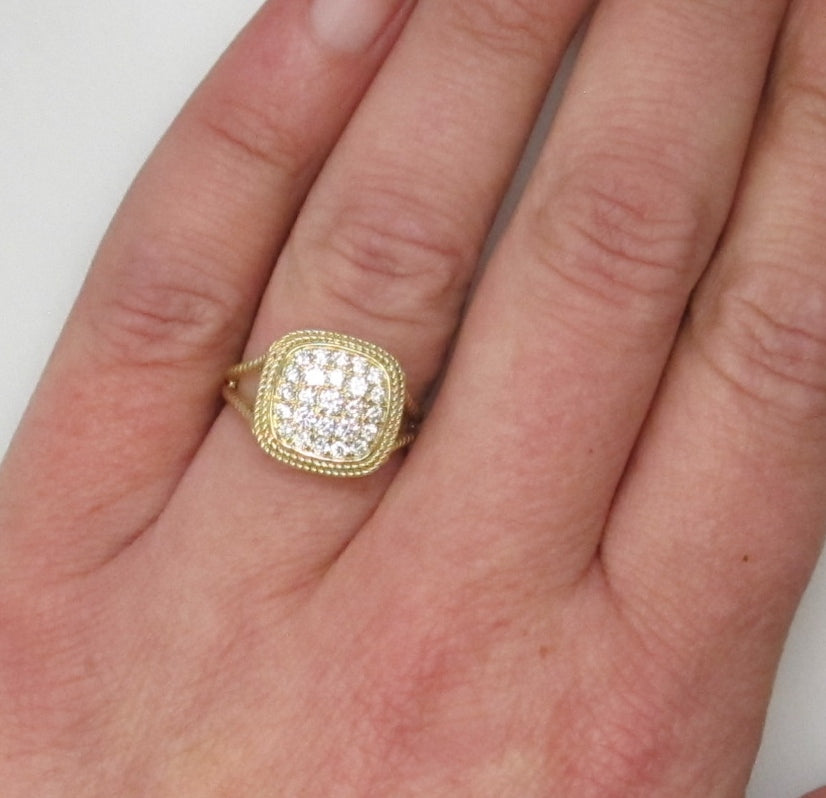 Modern 14k yellow gold ring with .50cts in pave set diamonds