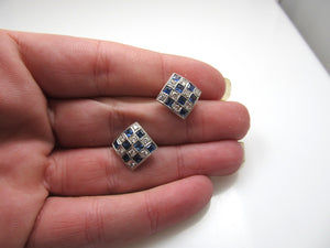 Antique platinum checkerboard earrings with sapphires and diamonds