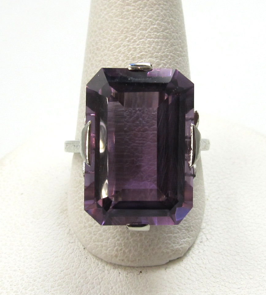 Antique 18k white gold filigree amethyst ring, circa 1920