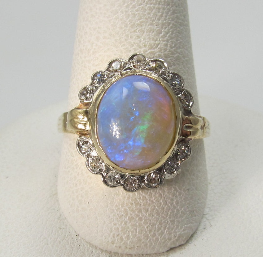 Vintage 2ct opal and diamond ring, circa 1930