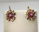Vintage retro 14k rose gold earrings with rubies and diamonds