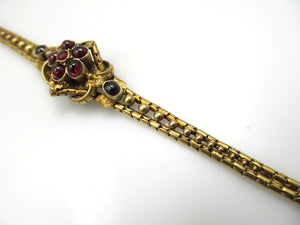 Victorian 14k yellow gold garnet cabochon bracelet, circa 1870