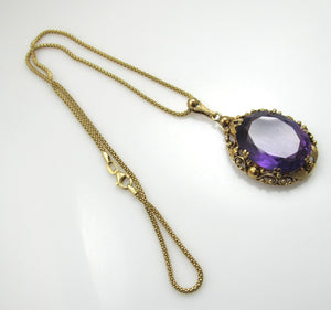 Vintage 14k yellow gold necklace with a large amethyst