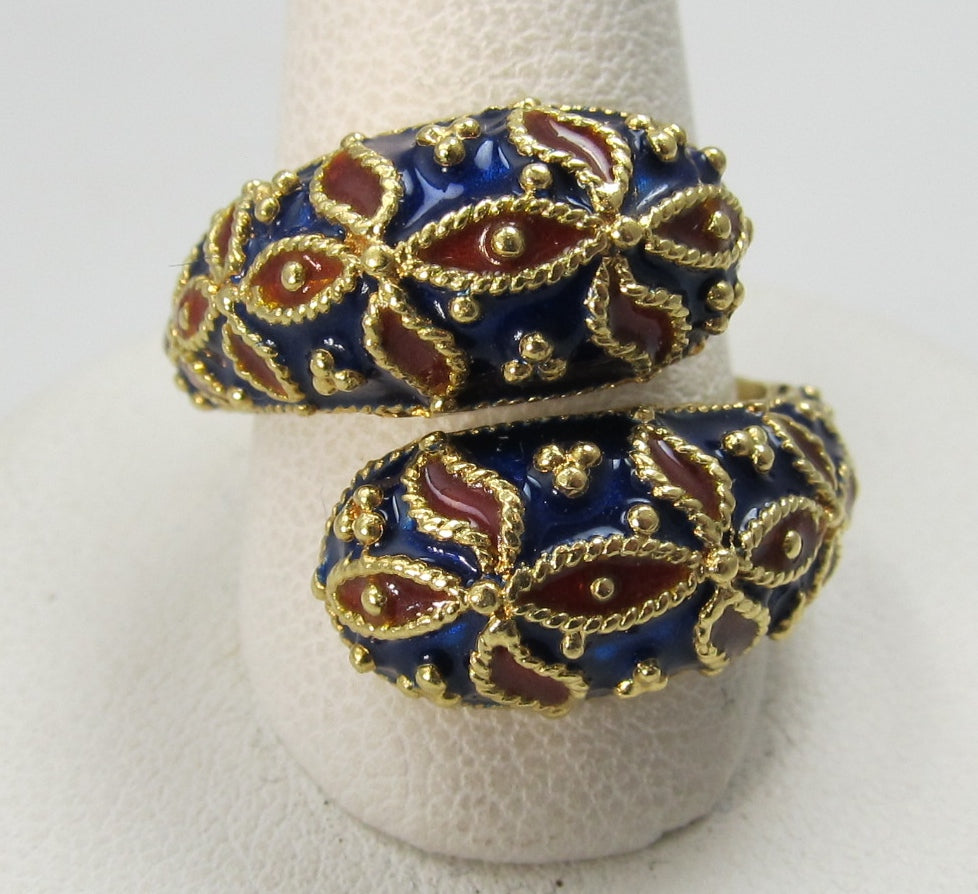 Vintage 18k yellow gold enamel ring