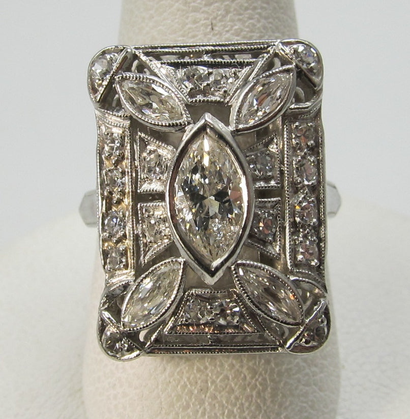 Vintage platinum statement ring, 1.50cts with marquise cut diamonds