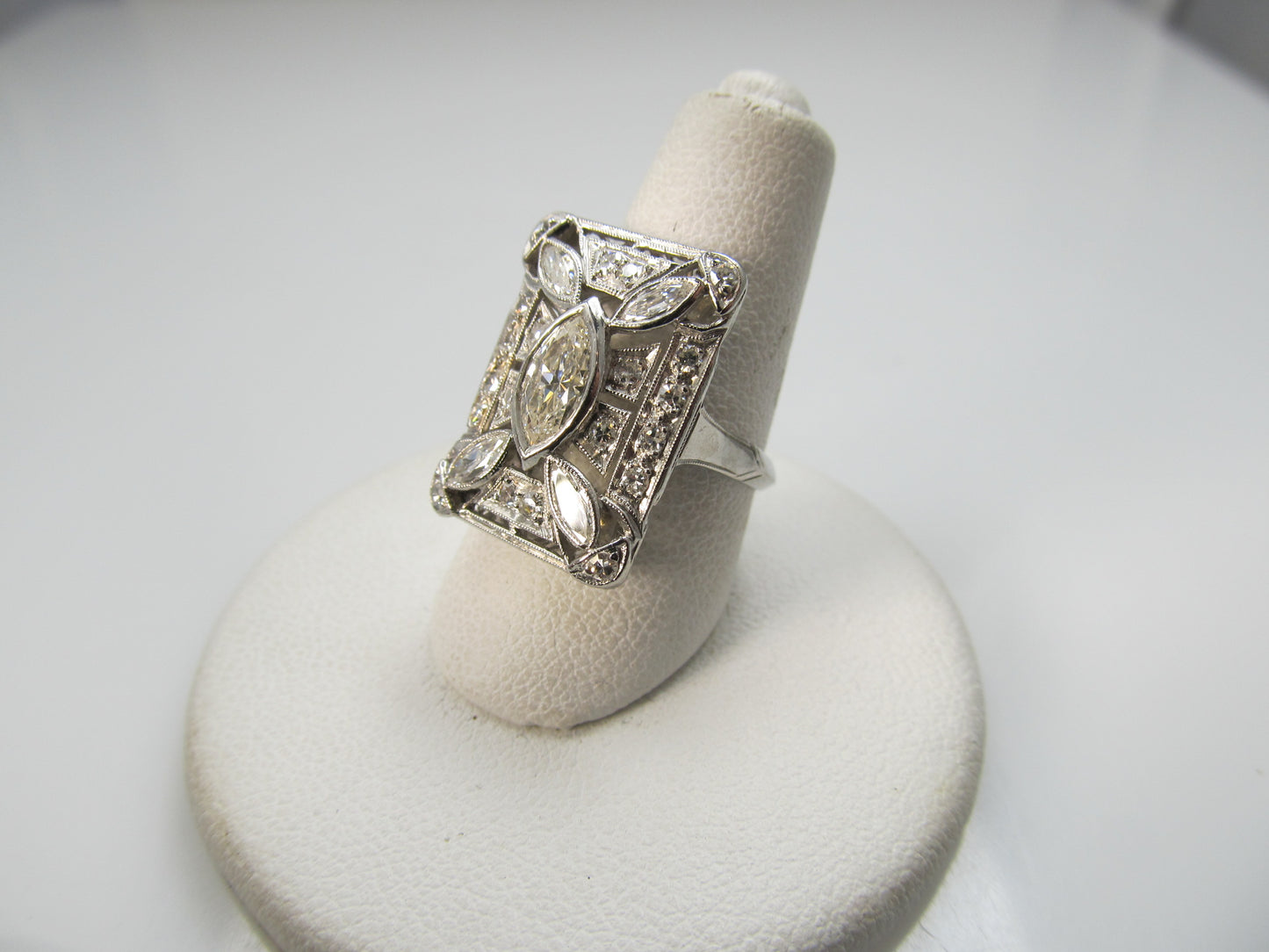 Vintage platinum statement ring, 1.50cts with marquise cut diamonds