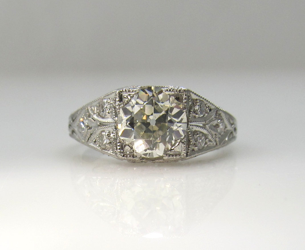 Art Deco platinum diamond engagement ring, 1.17cts