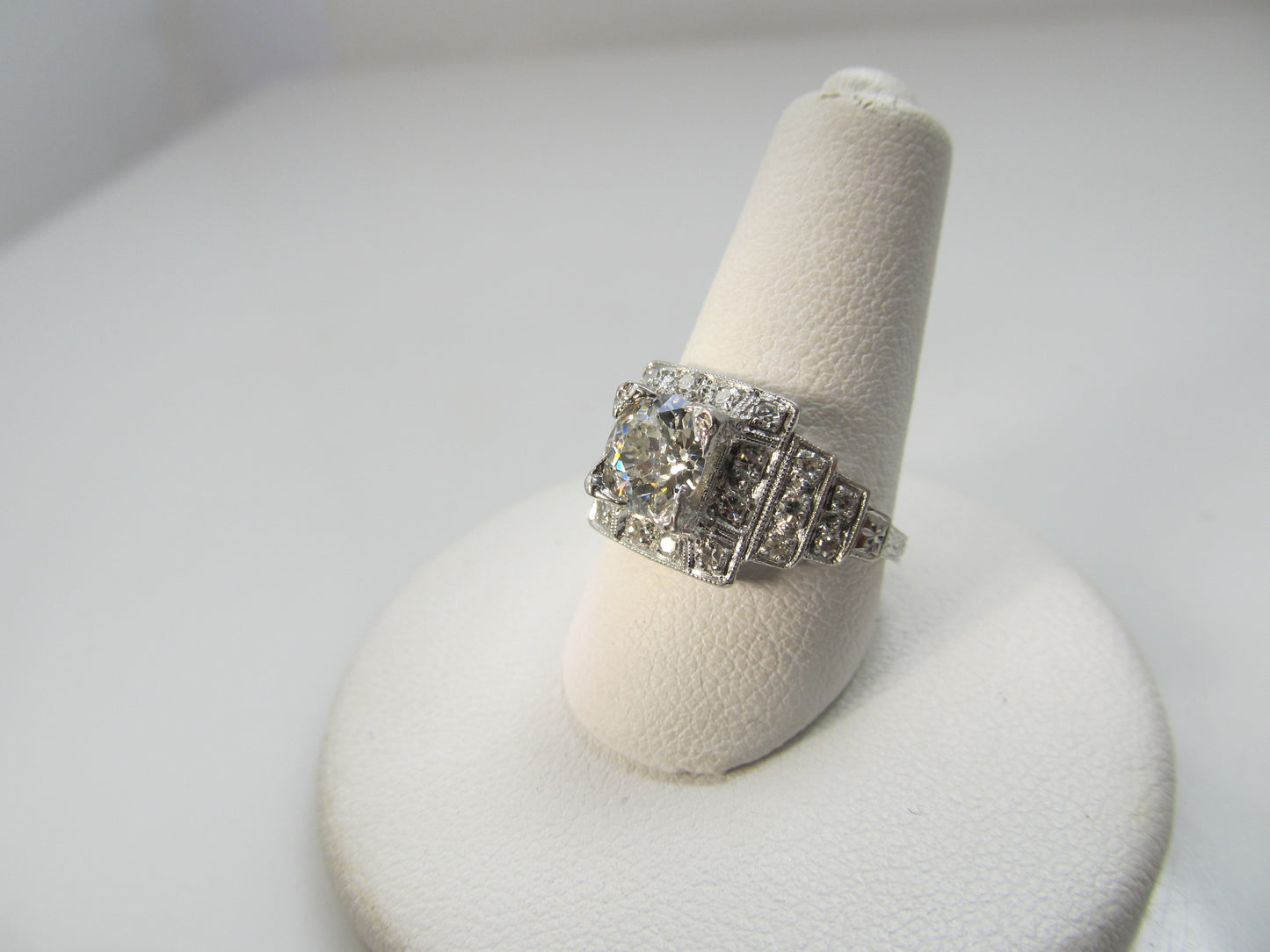Art Deco platinum ring with a .97ct center diamond, circa 1920
