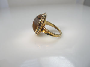 Vintage banded agate scarab ring, 14k yellow gold