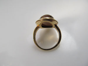 Vintage banded agate scarab ring, 14k yellow gold