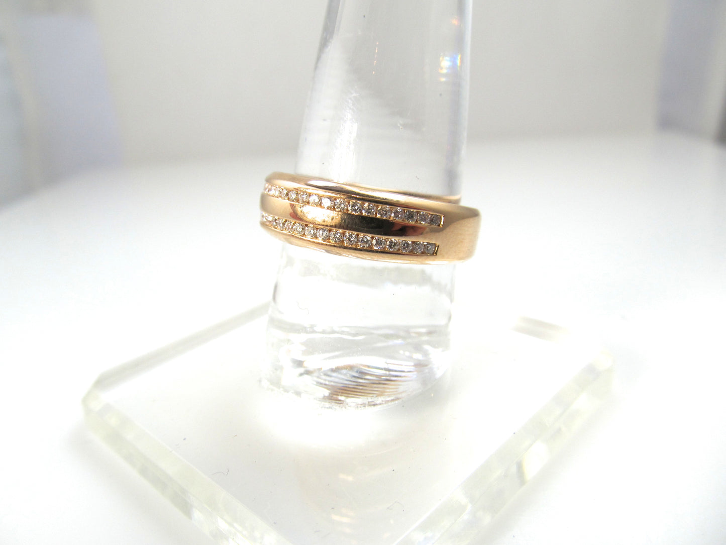 Modern 18k rose gold double row diamond band