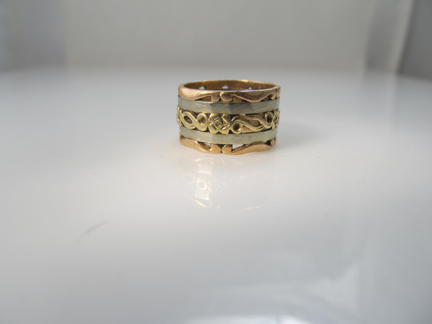 Vintage wide band, 14k rose, white and yellow gold