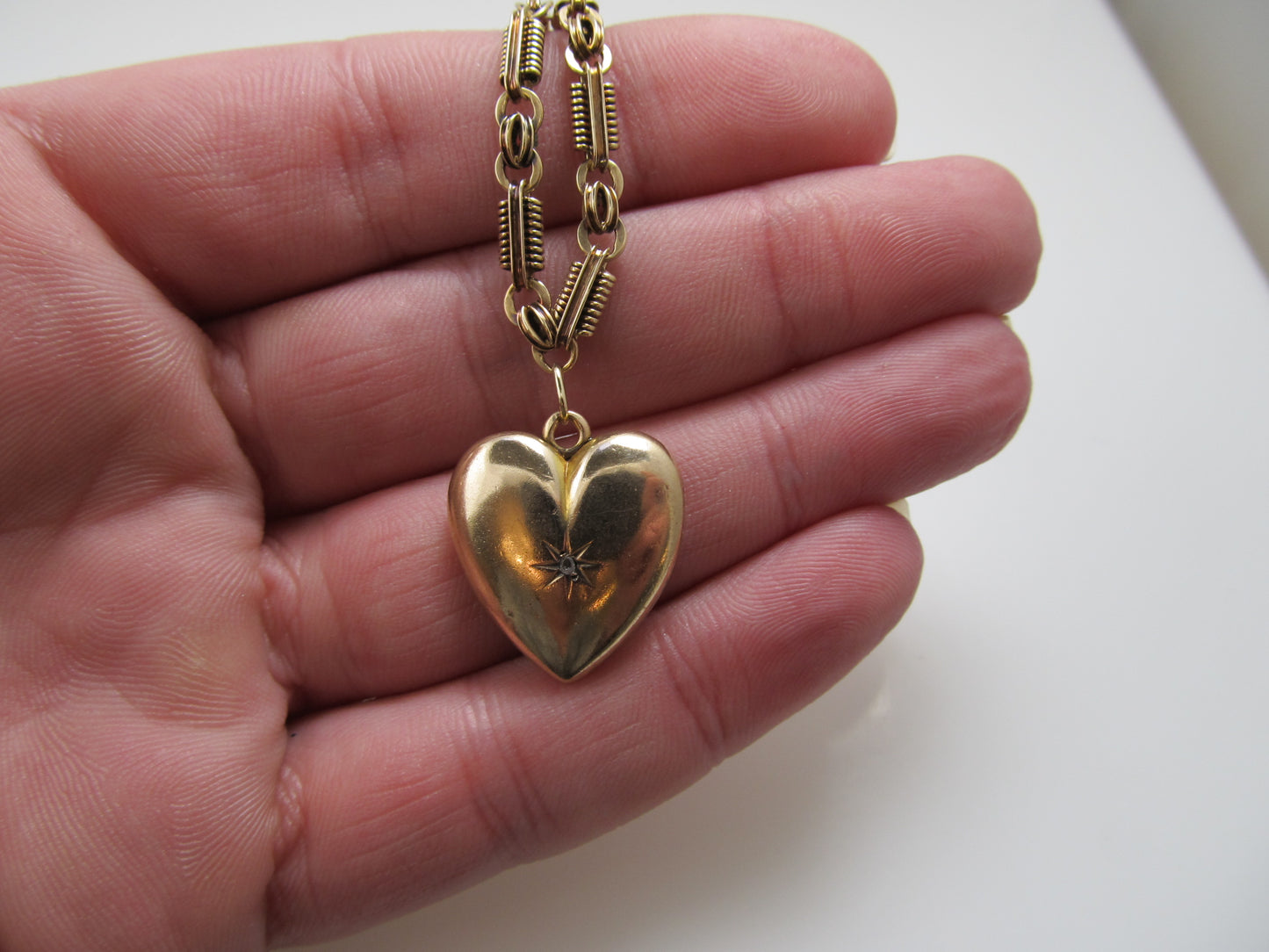 Antique heart locket charm bracelet, 14k