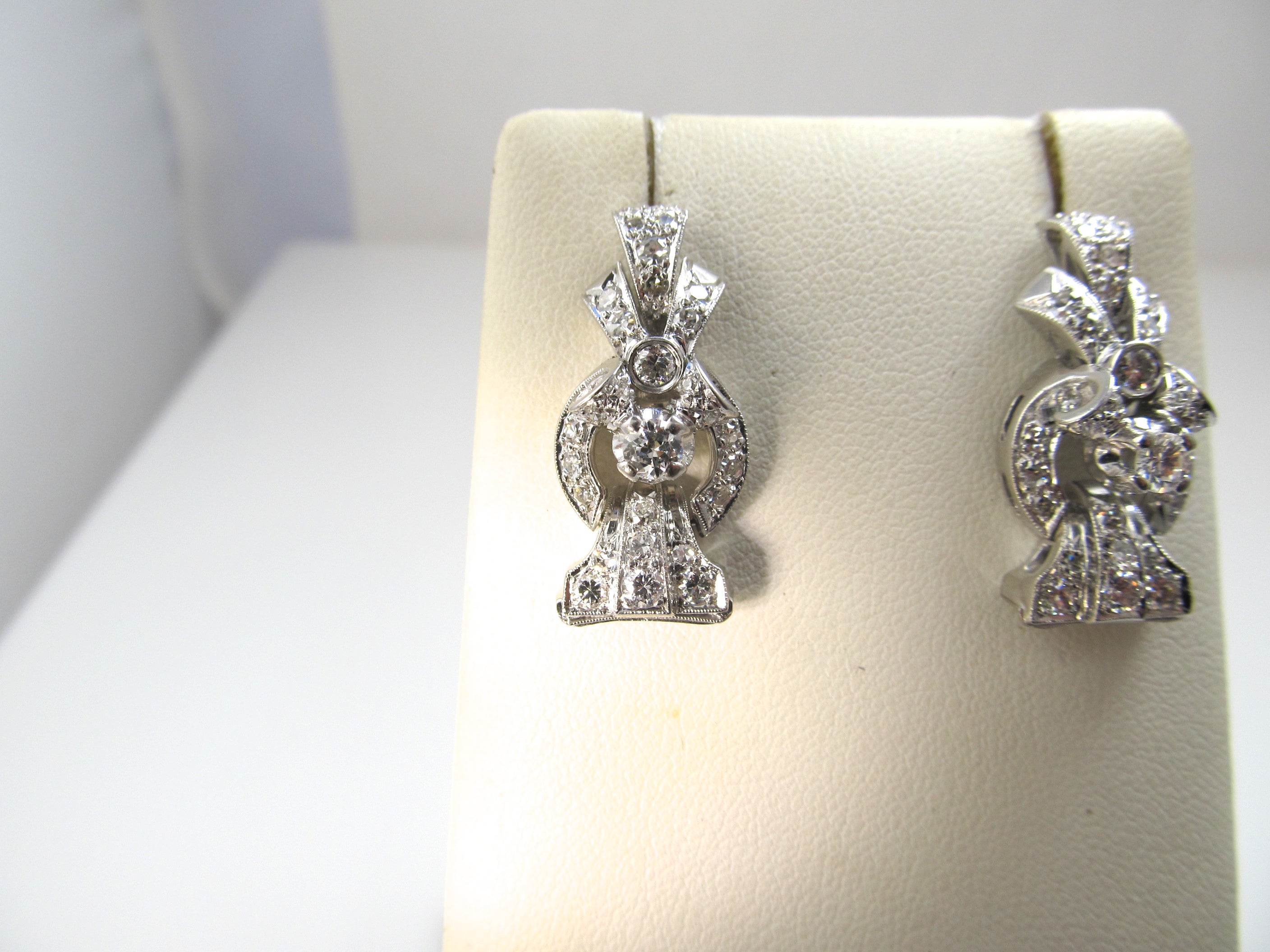 Vintage platinum 2ct diamond drop earrings, circa 1920