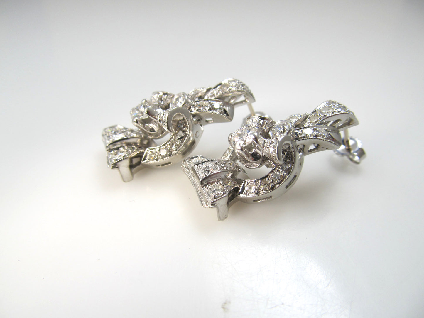 Vintage platinum 2ct diamond drop earrings, circa 1920