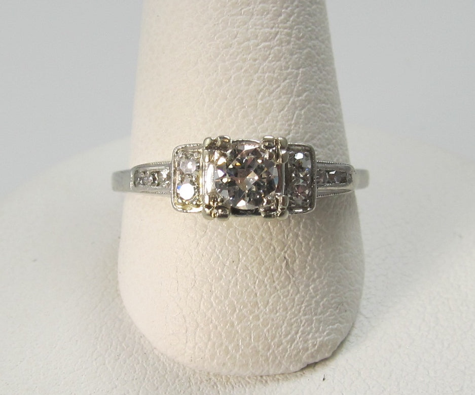 Vintage palladium old cut diamond engagement ring