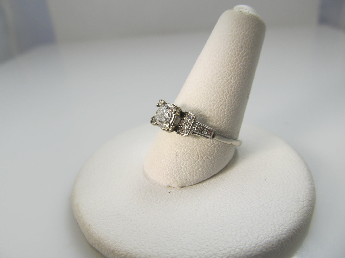 Vintage palladium old cut diamond engagement ring