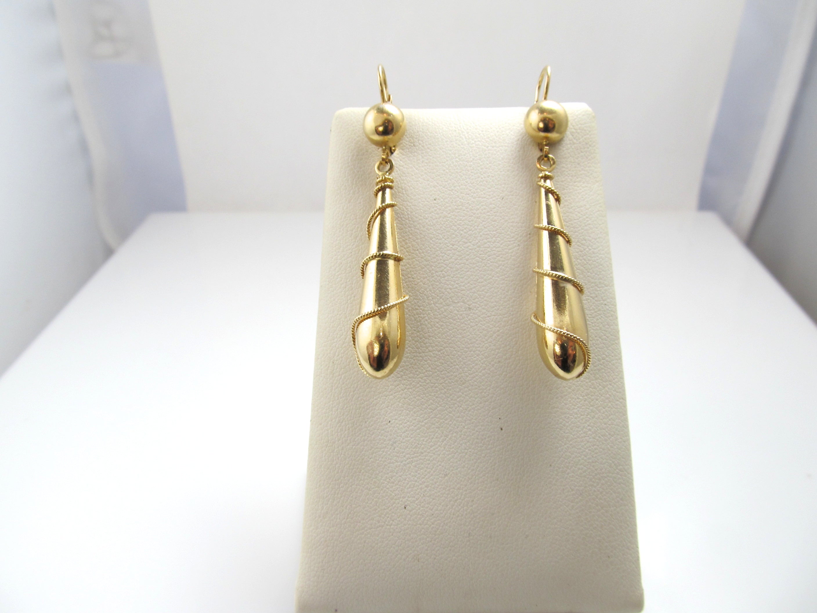 Estate 14k yellow gold long drop earrings