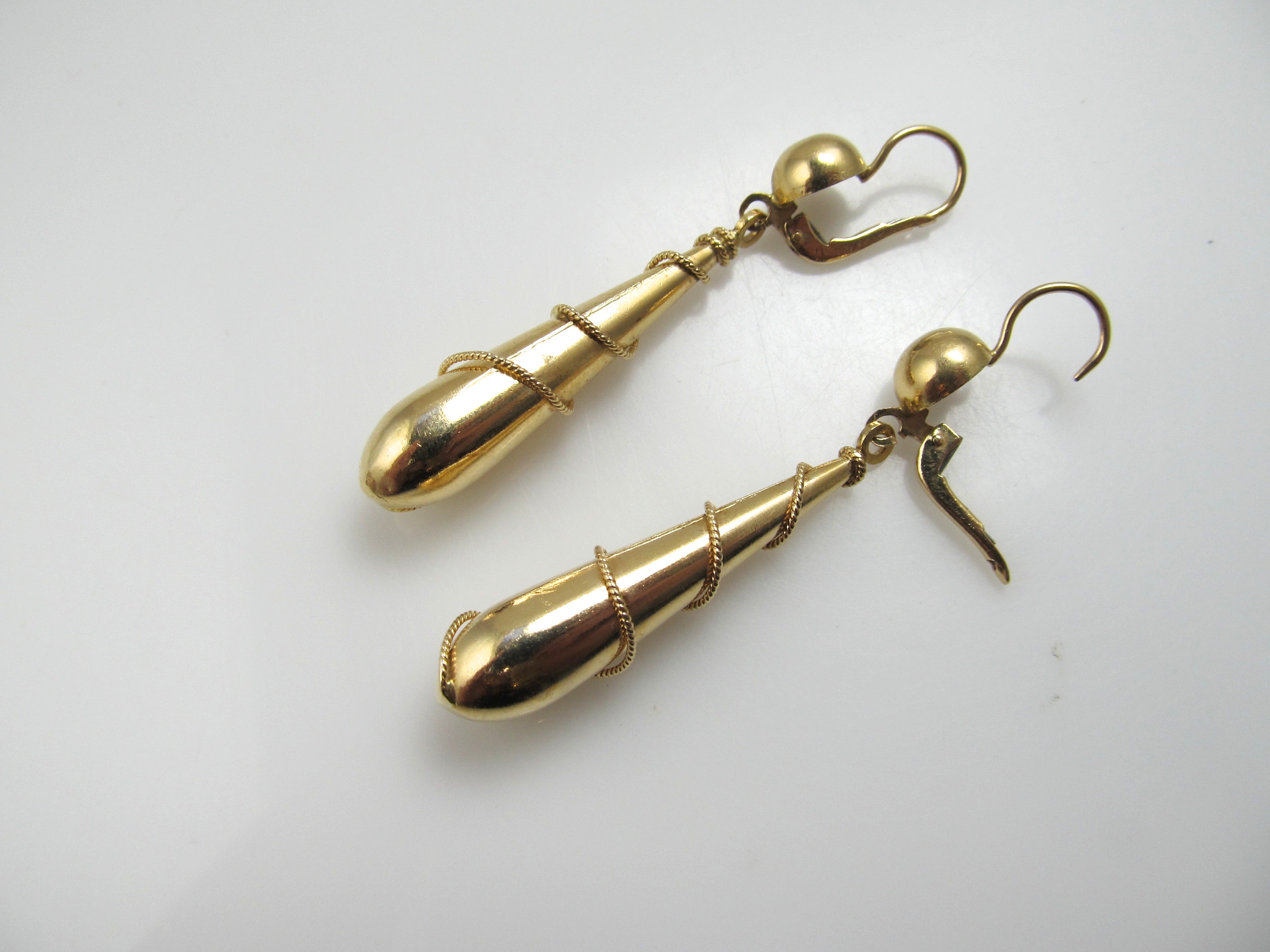 Estate 14k yellow gold long drop earrings