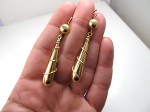 Estate 14k yellow gold long drop earrings