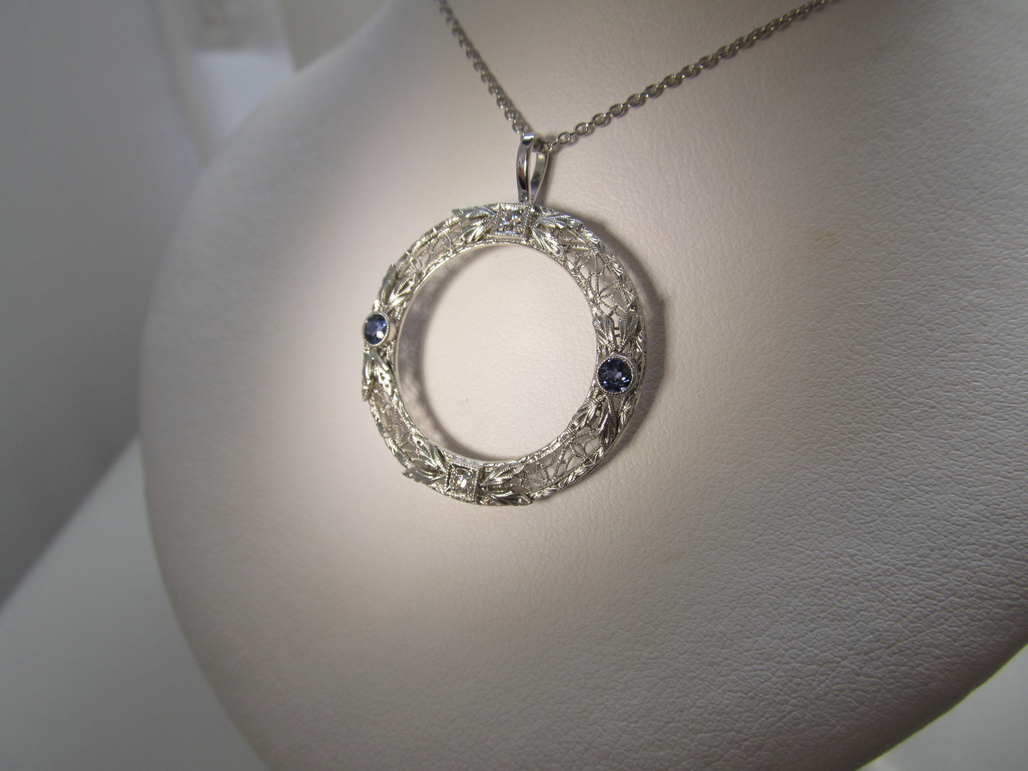 Antique sapphire diamond circle necklace