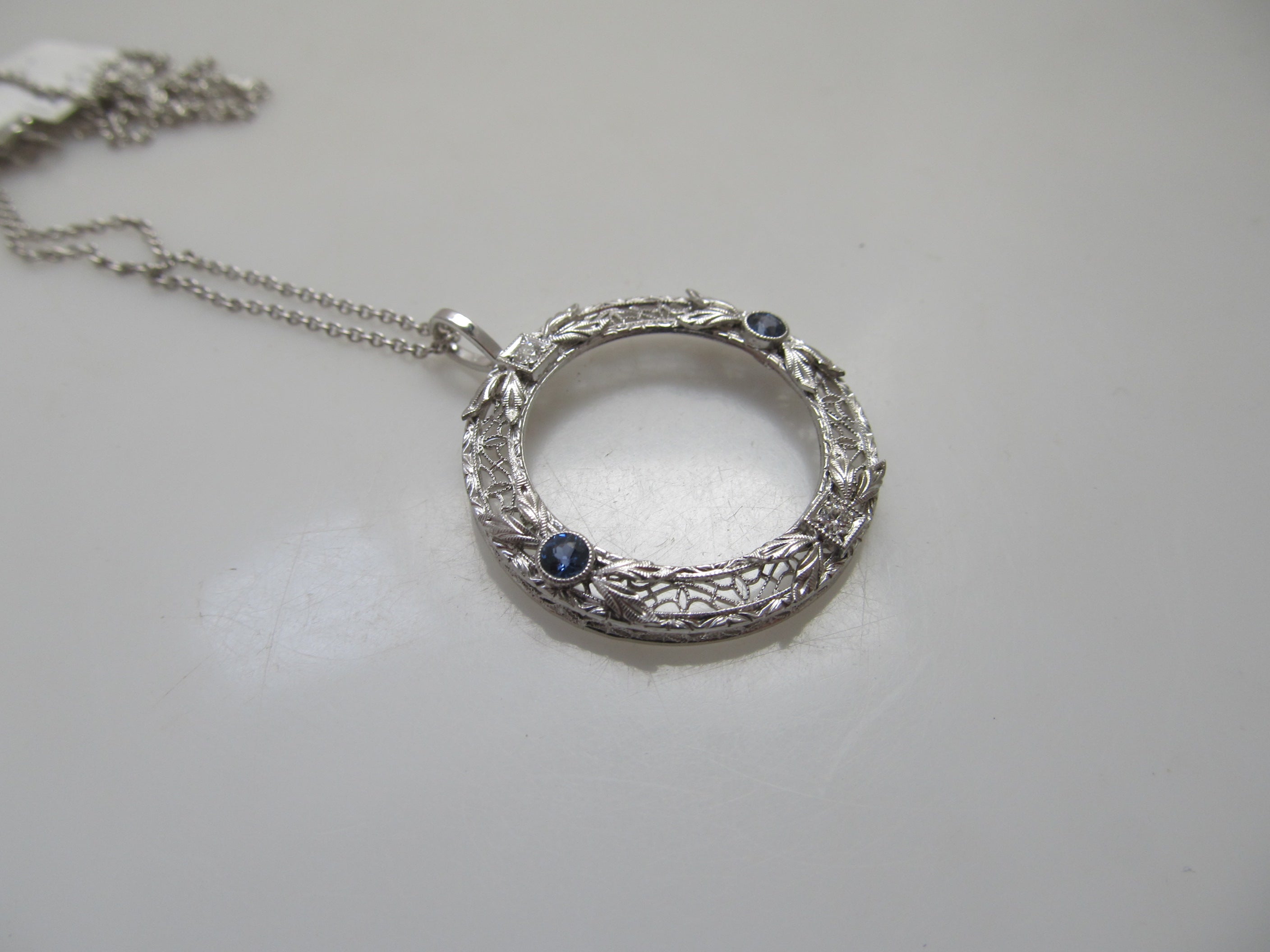 Antique sapphire diamond circle necklace