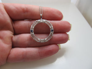 Antique sapphire diamond circle necklace