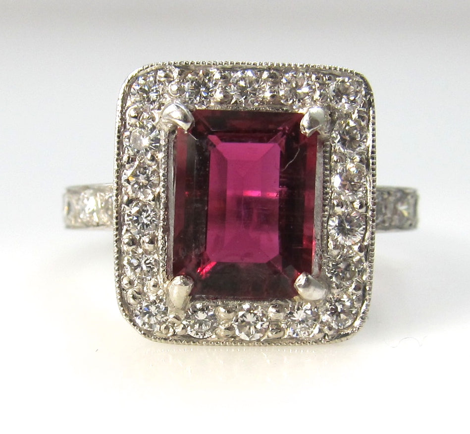Platinum ring with a 2ct rubellite and 1.20cts in diamonds