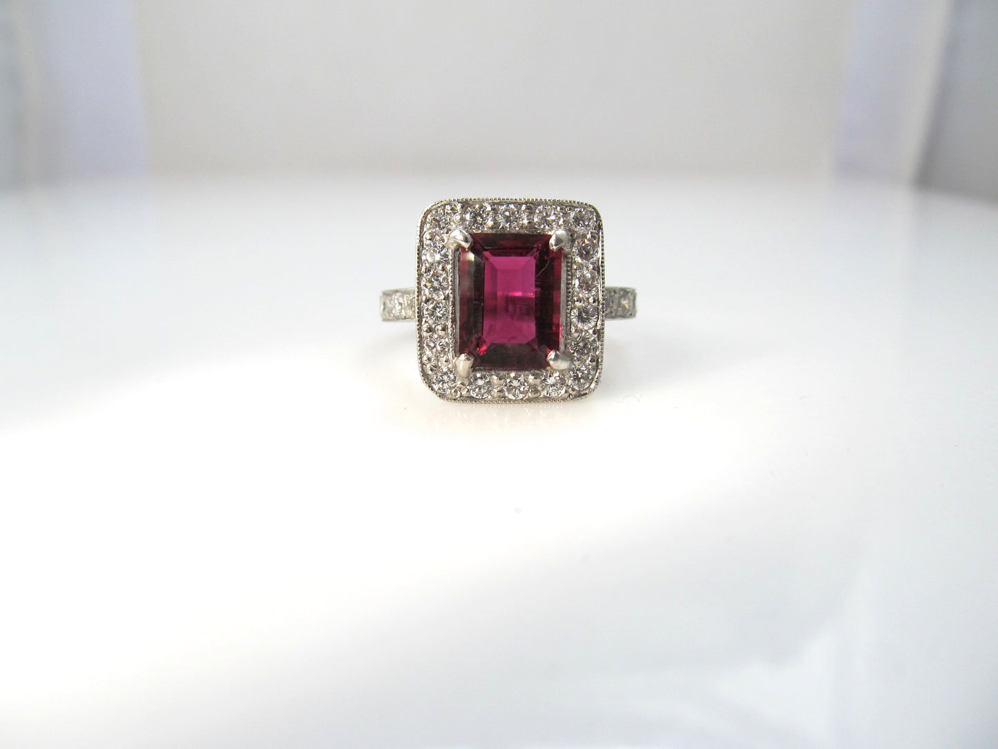 Platinum ring with a 2ct rubellite and 1.20cts in diamonds
