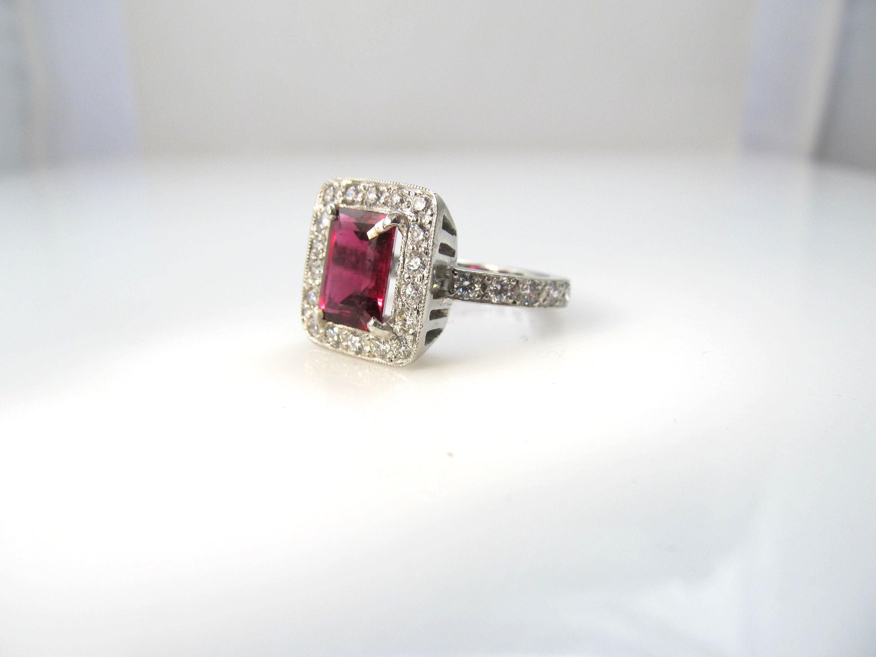 Platinum ring with a 2ct rubellite and 1.20cts in diamonds