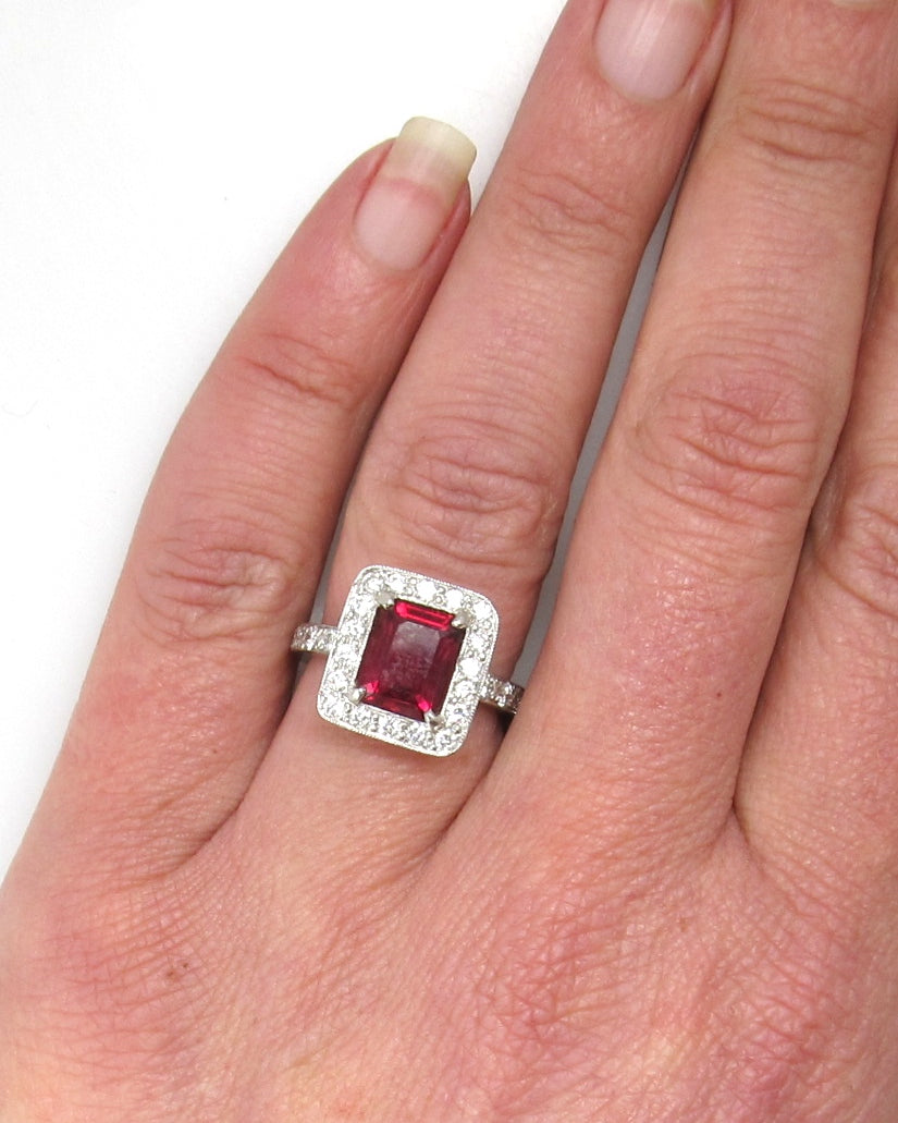 Platinum ring with a 2ct rubellite and 1.20cts in diamonds