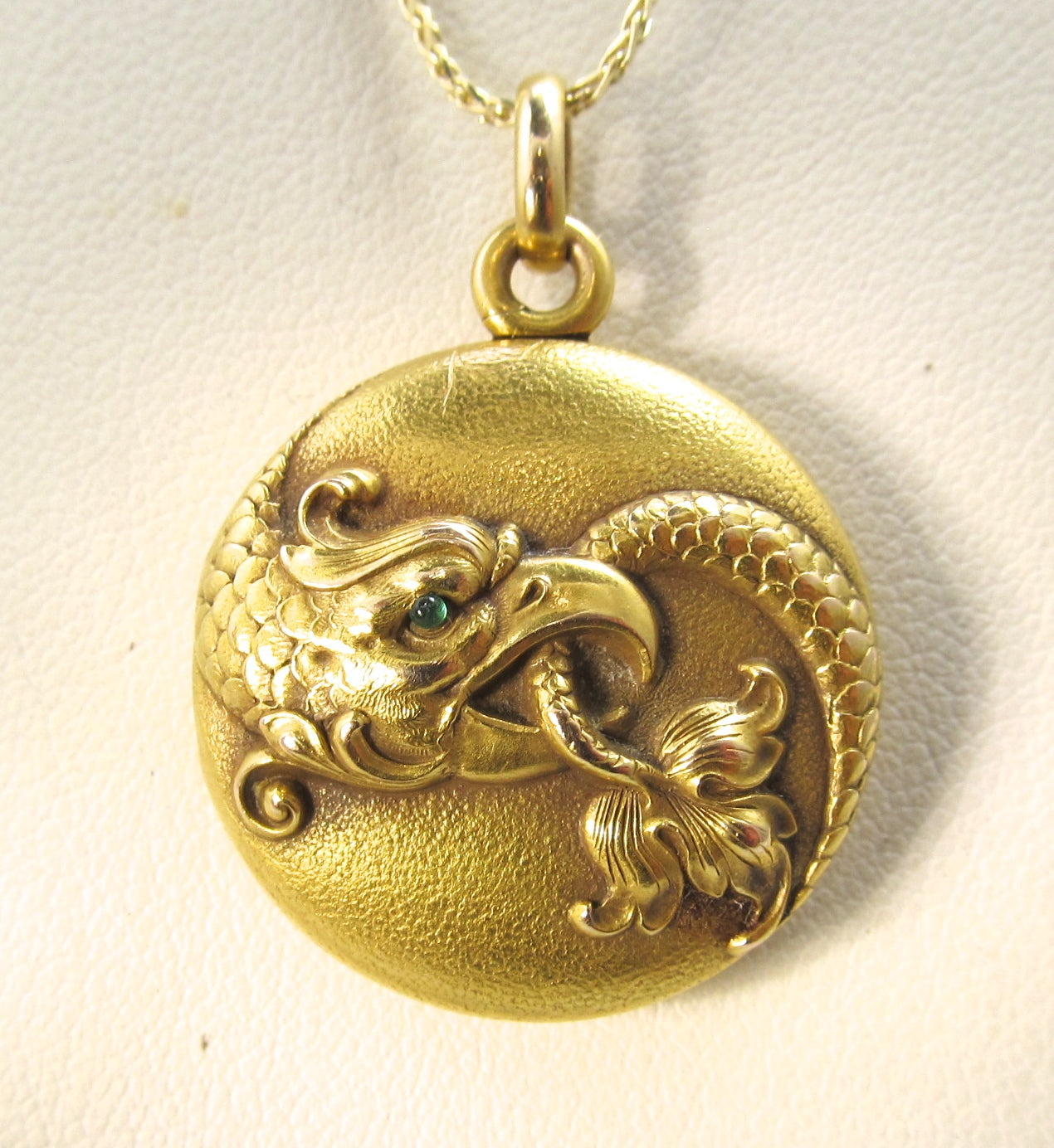 Art Nouveau 14k emerald eye griffin locket